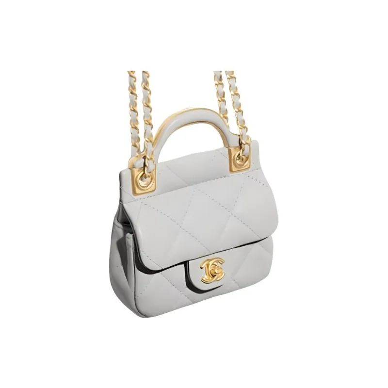 CHANEL Cow Leather Mini Bag, Flap Bag, One Shoulder Crossbody Bag, Card Holder Women's Gray-1