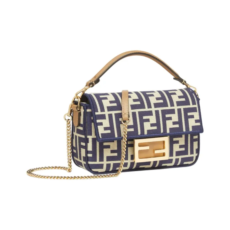 FENDI Pequin Stripes Jacquard Fabric One Shoulder Handbag Crossbody Bag Mini Women's Blue-1
