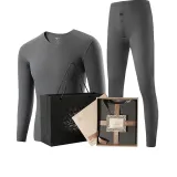Men's V-Neck Clothing Sets (Downpour Gray)-Thermal Fleece/Seamless High Elasticity/3A Antibacterial