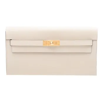 HERMES Kelly To Go Epsom Calfskin Wallet, Handheld Shoulder Bag, Crossbody Bag Women's Cream White/Chick Yellow