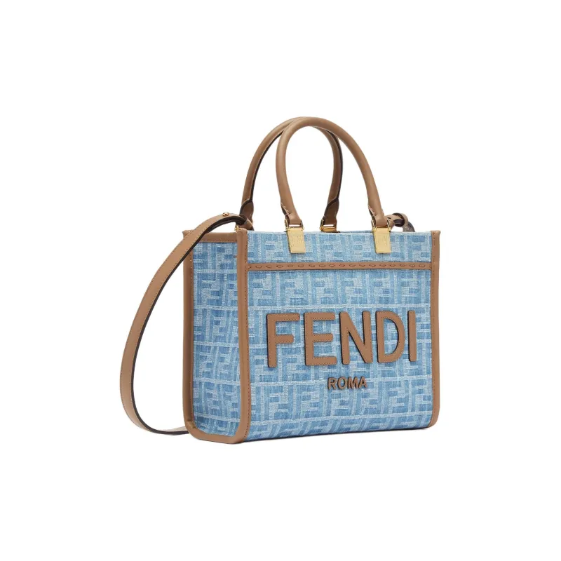 FENDI Sunshine Denim Tote Bag, Shopping Bag, Shoulder Bag, Handbag Small Size Women's Light Blue-1