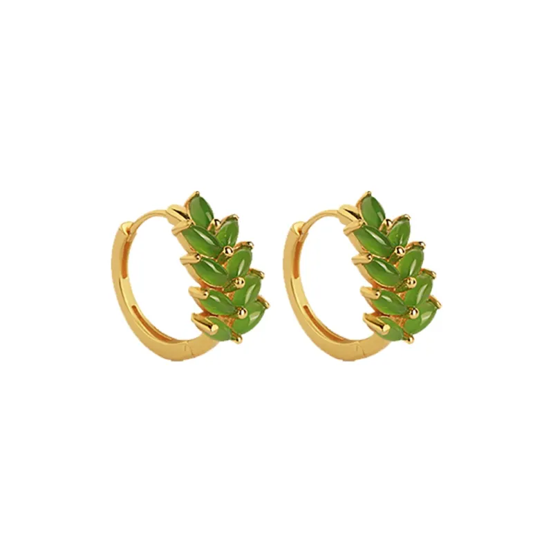 Heng Tai Jewelry S925 Silver Hetian Jade Earrings Women's Jasper-0