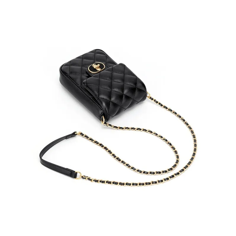 Simvay Clos Cow Leather With Synthetic Leather Shoulder Bag Crossbody Bag Cell Phone Pouch Mini Women's Black/Ecru-3