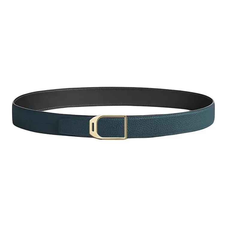 HERMES Racing Rider Smooth Buckle Metal Calf Leather Leather Belts Men's Black Width: 3.2CM-1