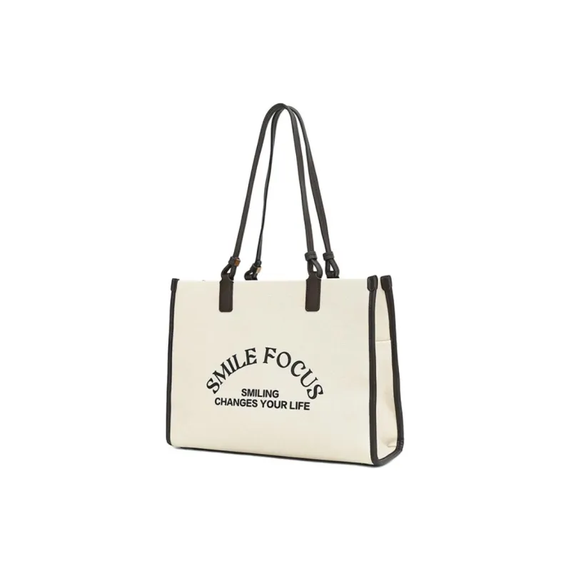 SMILE FOCUS PU Tote Bag Shopping Bag Handbag Shoulder Bag Large Size Women's Camel With Brown-2