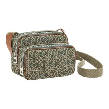 LOEWE Canvas With Leather Shoulder Bag Unisex Khaki