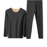 Long-Sleeved Top+Pants Set (Gray)-Thermal Fleece/Seamless Cut/Inner Mulberry Silk