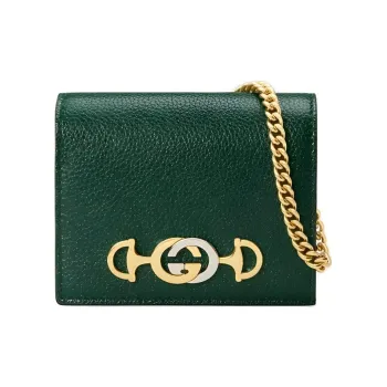 GUCCI Zumi Leather Wallet, Handbag, Card Holder Women's Dark Green