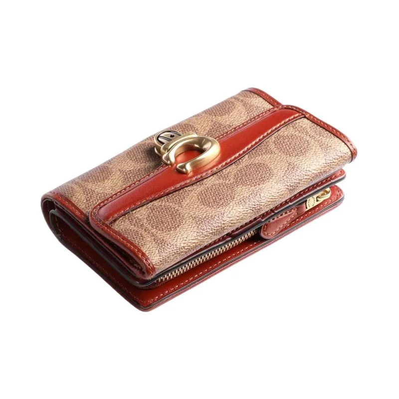 COACH Studio Canvas With Leather Clutch Wallet Women's Brown-1