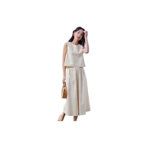 SLLSKY Two Piece Skirt Sets Women's Milk Tea Apricot