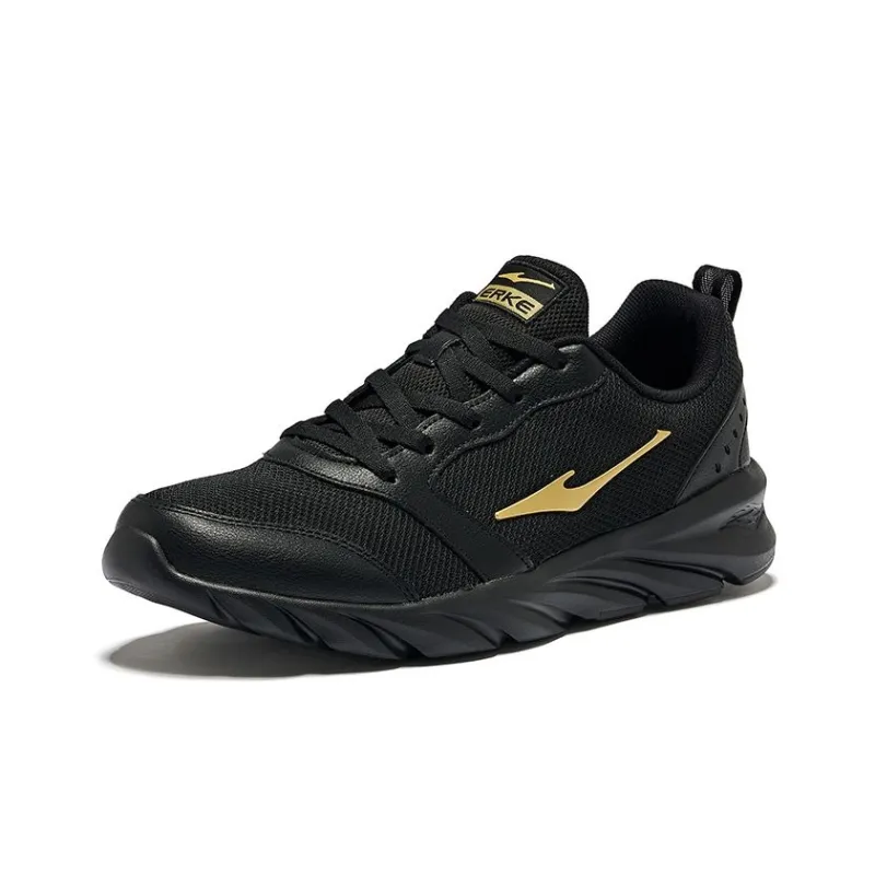 Erke Durable Breathable Low Top Running Shoes Men's Jet Black King Gold-2