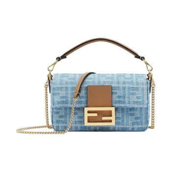FENDI Baguette Polyurethane With Polyamide And Cotton One Shoulder Handbag Crossbody Bag Mini Women's Light Blue