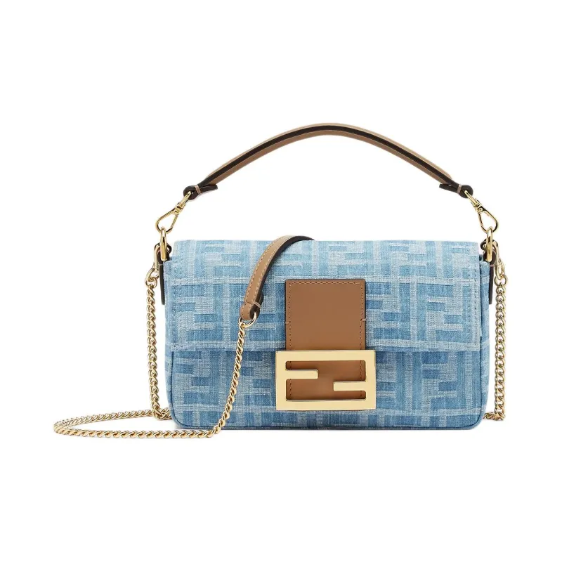 FENDI Baguette Polyurethane With Polyamide And Cotton One Shoulder Handbag Crossbody Bag Mini Women's Light Blue-0