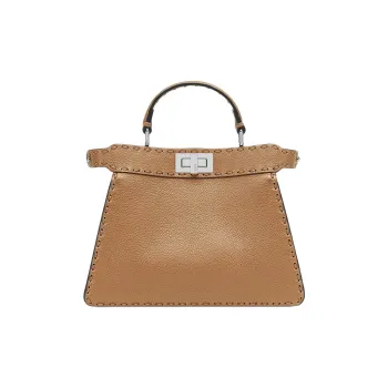 FENDI Peekaboo ISeeU Calfskin Shoulder Bag Crossbody Bag Handbag Small Size Women's Coffee