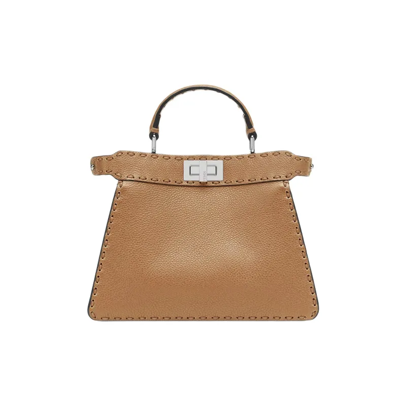 FENDI Peekaboo ISeeU Calfskin Shoulder Bag Crossbody Bag Handbag Small Size Women's Coffee-0