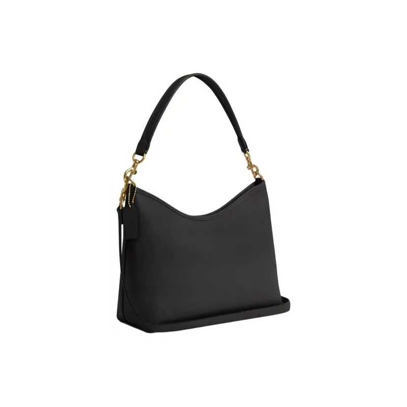 COACH Pebbled Leather Portable Crossbody Bag Shoulder Bag Large Size Women's Gold & Black-1