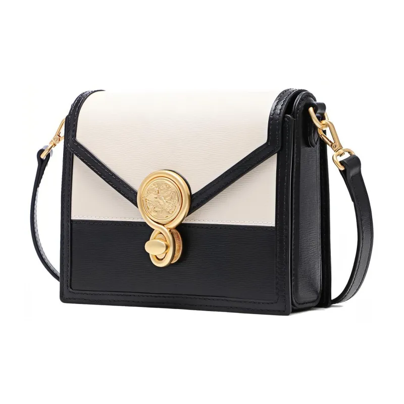 FION Cow Leather Shoulder Bag, Crossbody Bag Regular Women's Black/White, Dark Green/Green-1