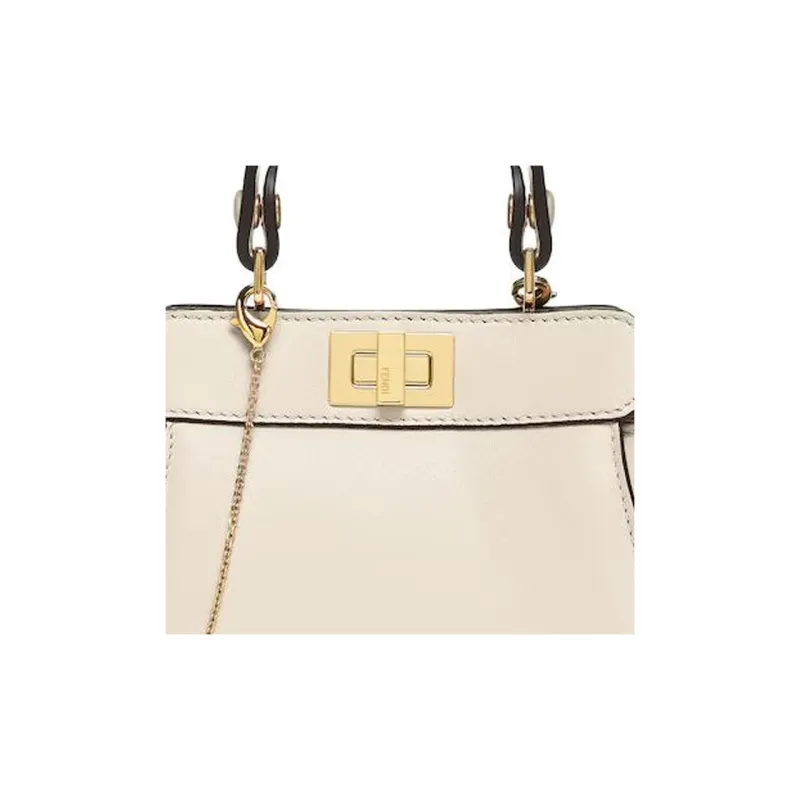 FENDI Peekaboo Lambskin One Shoulder Handbag Nano Women's Camellia White-4