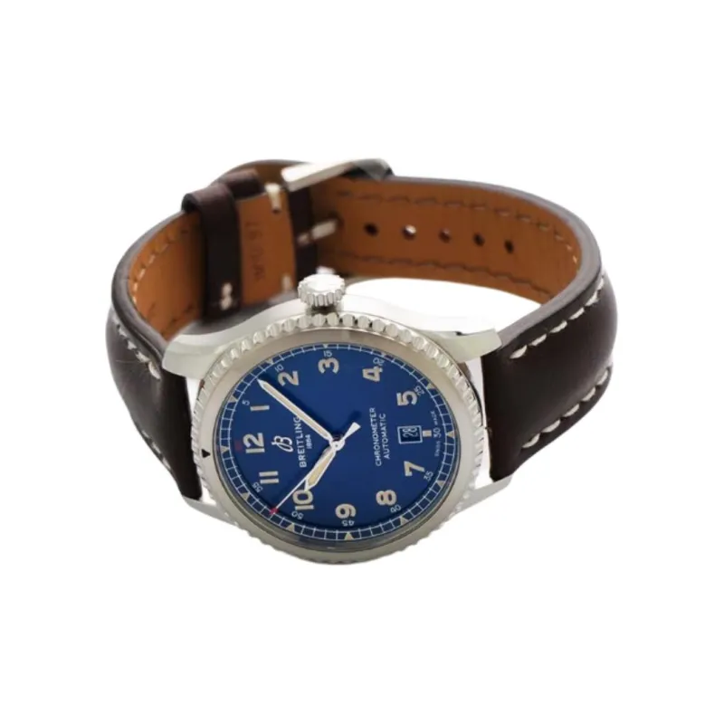 BREITLING Automatic Mechanical Movement Men's Watches Watch 41mm Blue Dial Stainless Steel Case Genuine Leather Strap-1