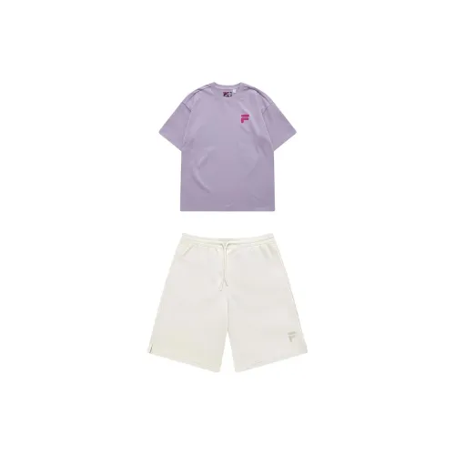 FILA FUSION Casual Sportswear Unisex Enchanted Purple T-Shirts+White Rice Shorts