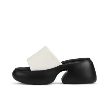 CHARLES&KEITH Composite Sole Slide Slippers 7.5cm Women's BLACK TEXTURED / White Chalk
