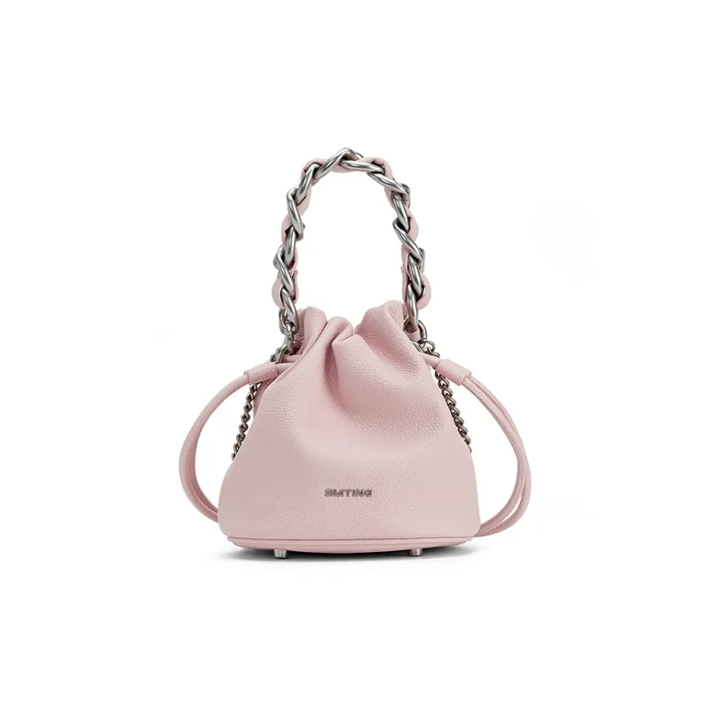 Simedin Split Cow Leather Bucket Bag, Shoulder Bag, Handbag Regular Women's Haze Blue/Cherry Blossom Pink-10