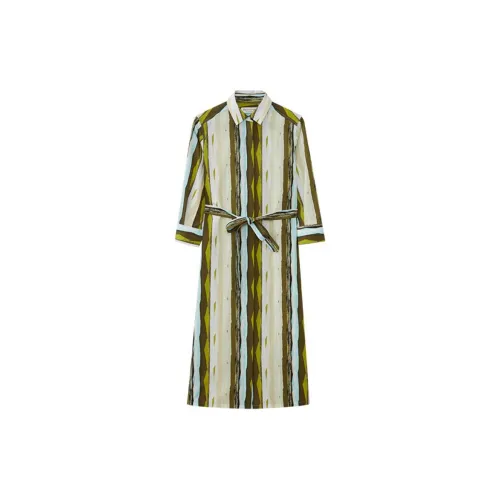 MARC OPOLO Long-Sleeved Dresses Women's Yellow And Green Vertical Stripes