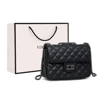 VINEY Cow Leather Crossbody Bag Shoulder Bag Small Square Bag Regular Women's Classic Black