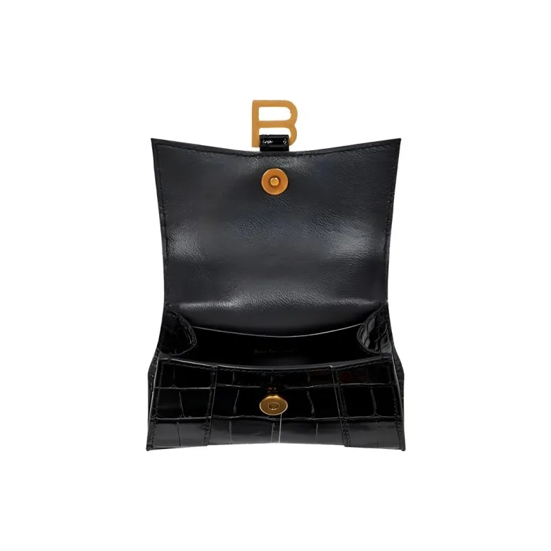 Balenciaga Hourglass Cow Leather Embossed Hourglass Bag Shoulder Bag Handbag Crossbody Bag Mini Women's Black-4