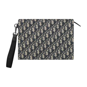 DIOR Jacquard Fabric Clutch Men's Beige & Black