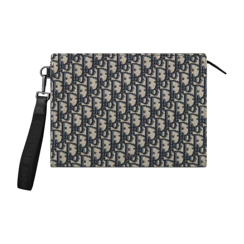DIOR Jacquard Fabric Clutch Men's Beige & Black-0