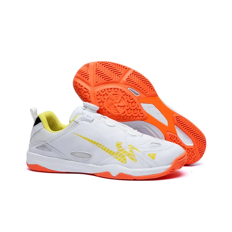 Binary Cushioning Abrasion Resistant Lightweight Slip Resistant Low Top Badminton Shoes Unisex White Yellow-5