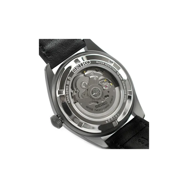 SEIKO Automatic Mechanical Movement Leather Strap Watch Unisex Black Dial-3