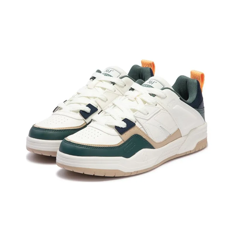 361° Slip Resistant Low Top Skateboard Shoes Men's White Green-2