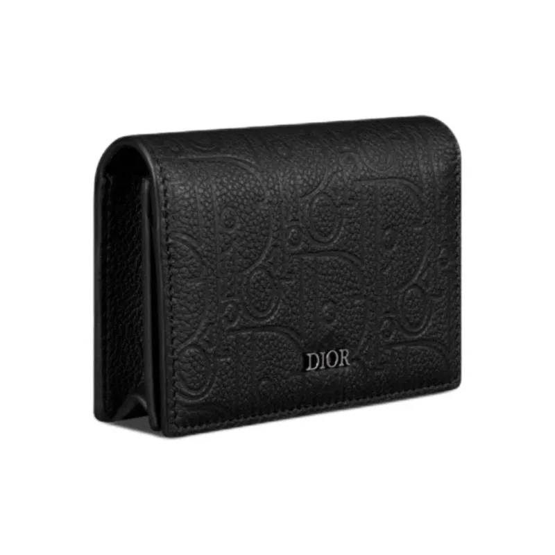 DIOR Gravity Print Leather Card Holder Men's Black-1