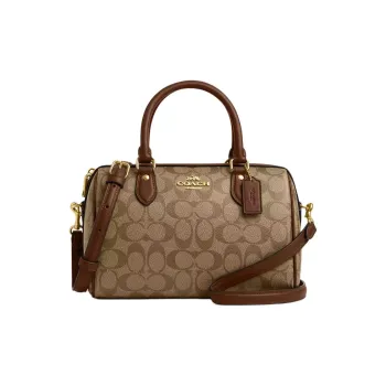 COACH Rowan Coated Canvas With Recycled Leather Handbag, Shoulder Bag, Crossbody Bag Tubas Women's Khaki & Saddle Brown