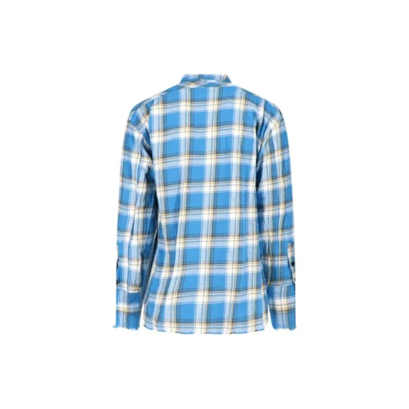 GREG LAUREN Raw-cut Hem Plaid Cotton Shirt-1