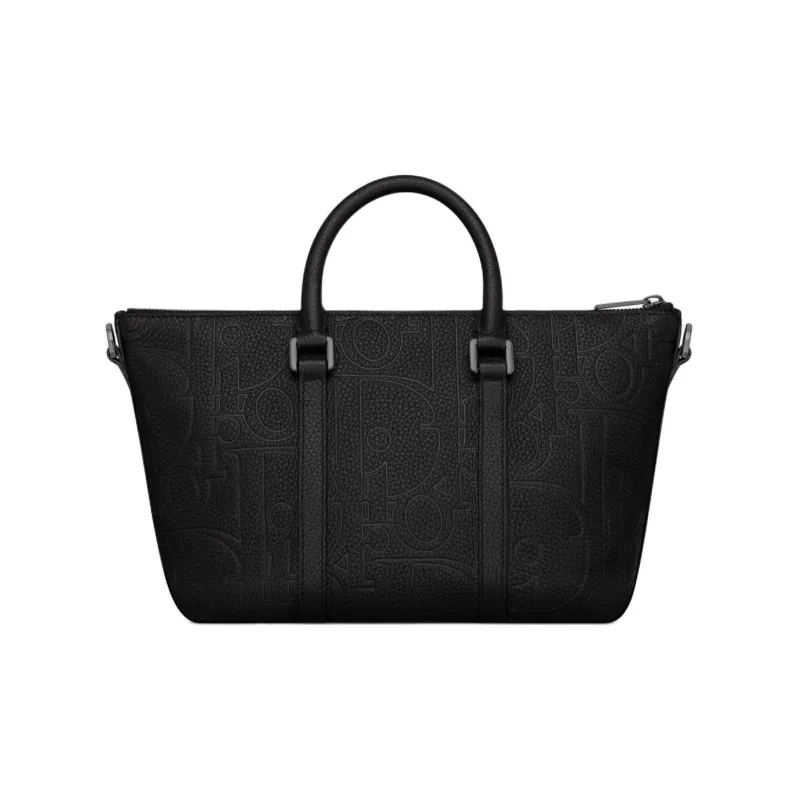 DIOR Gravity Print Effect Grained Cow Leather Handbag Shoulder Bag Crossbody Bag Men's Black-3