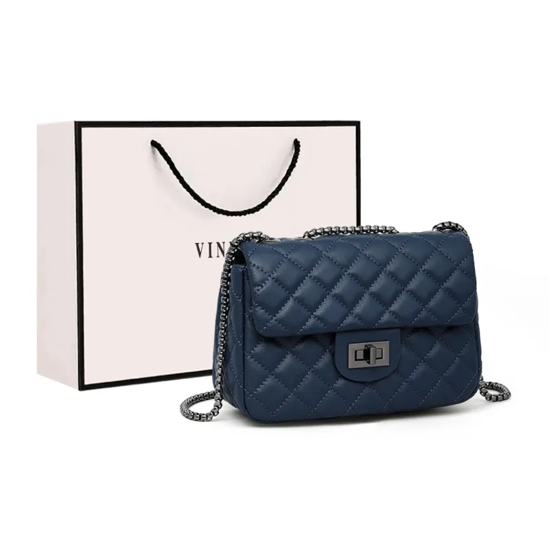 VINEY Cow Leather Crossbody Bag Shoulder Bag Small Square Bag Regular Women's Classic Black-5