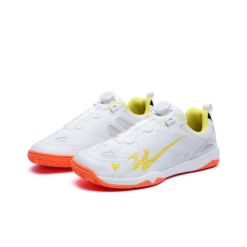 Binary Cushioning Abrasion Resistant Lightweight Slip Resistant Low Top Badminton Shoes Unisex White Yellow-3