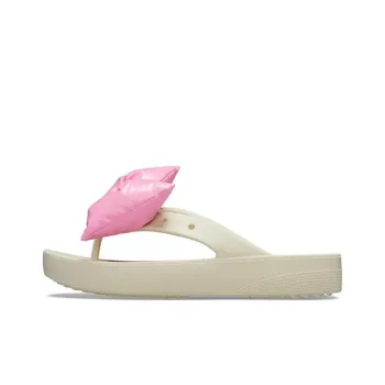 Crocs Classic Platform Bow Flip Flops 'Beige Pink' Women's
