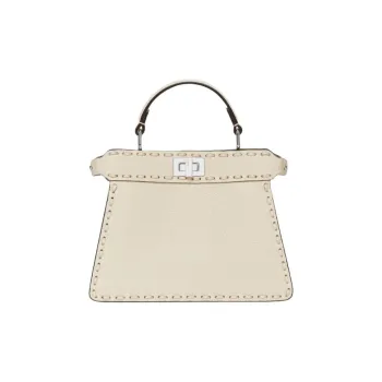 FENDI Peekaboo ISeeU Grained Calfskin One Shoulder Handbags Women's Camellia White