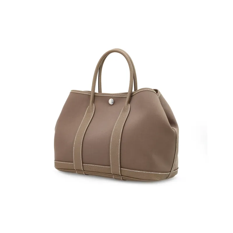 HERMES Garden Party Officier Canvas With Negonda Calfskin Garden Bag Handbag Regular Unisex Gray Yellow-3