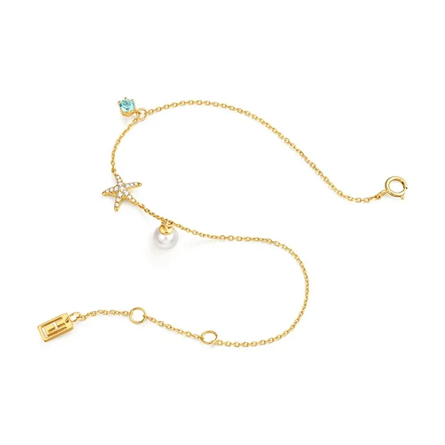 LYNN HAVEN Saltwater Pearl 18K Gold Diamond Bracelet Unisex-1