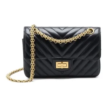 CHANEL Wrinkled Cow Leather Mouth Cover Bag Chain Crossbody Bag Shoulder Bag Mini Women's Black