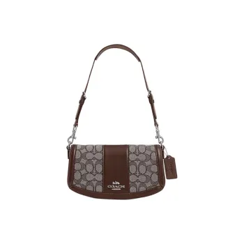 COACH Cow Leather Patchwork With Fabric Handbag Shoulder Bag Medium Size Women's Oak Mixed Maple Brown
