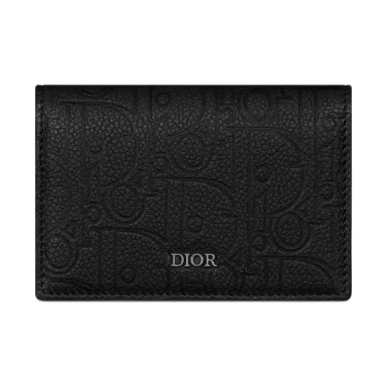 DIOR Gravity Print Leather Card Holder Men's Black-0