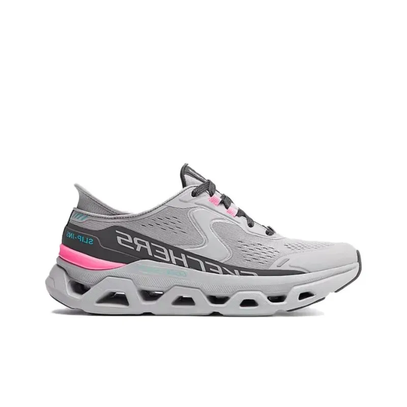 Skechers Cushioned Slip Resistant Low Top Casual Running Shoes Women's Gray Pink-1