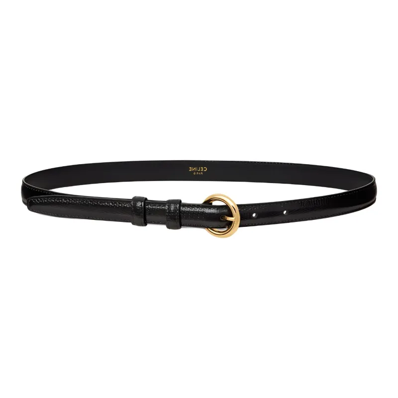 CELINE Gold Pin Buckle Design Calfskin Leather Belts Women's Black Width 1.8CM-2