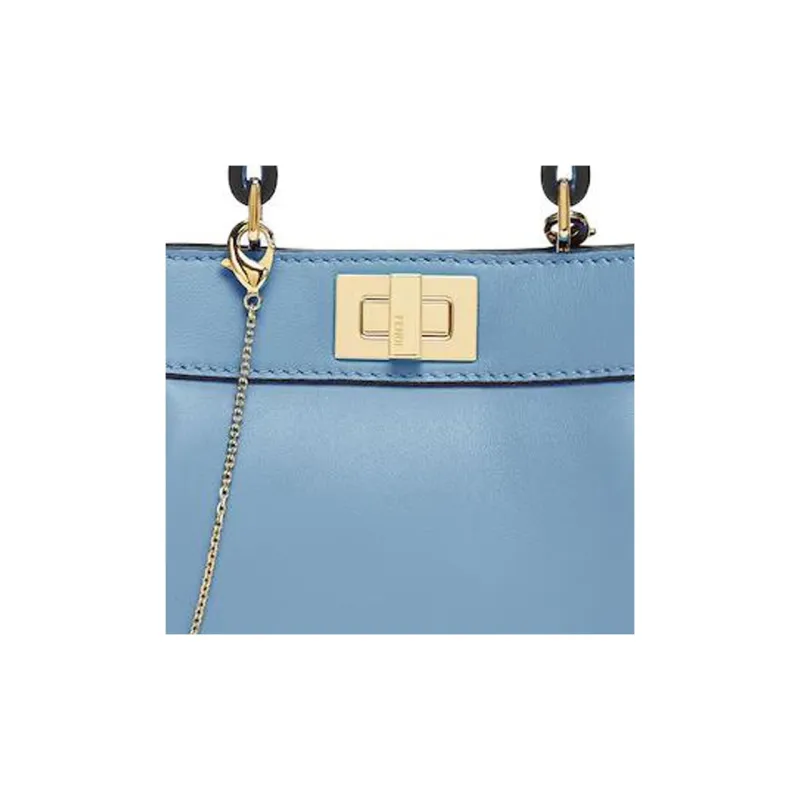 FENDI Peekaboo Lambskin One Shoulder Handbags Nano Women's Blue-4